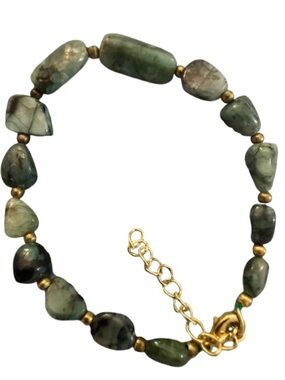 Emerald Stone Bead Bracelet with Gold Accents